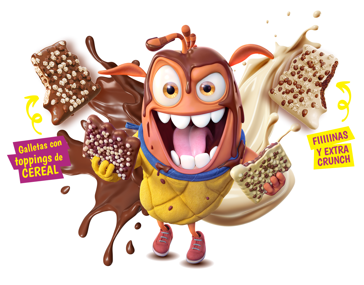 Fleky comiendo un montón de Choco Flakes Chocomuerdos