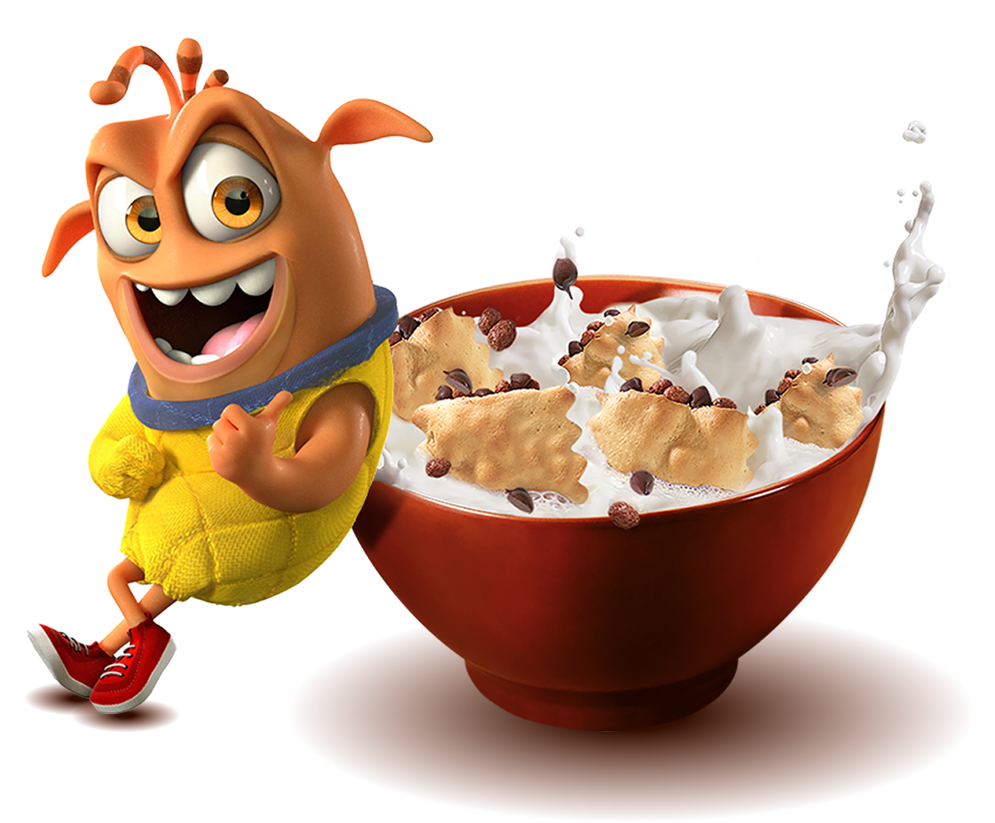Fleky apoyado en un bowl de Choco Flakes